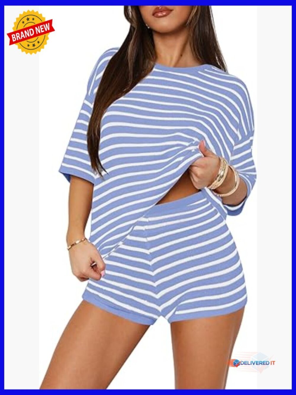 2 Piece Knit Lounge Set Short Sleeve Top & Shorts S-2XL